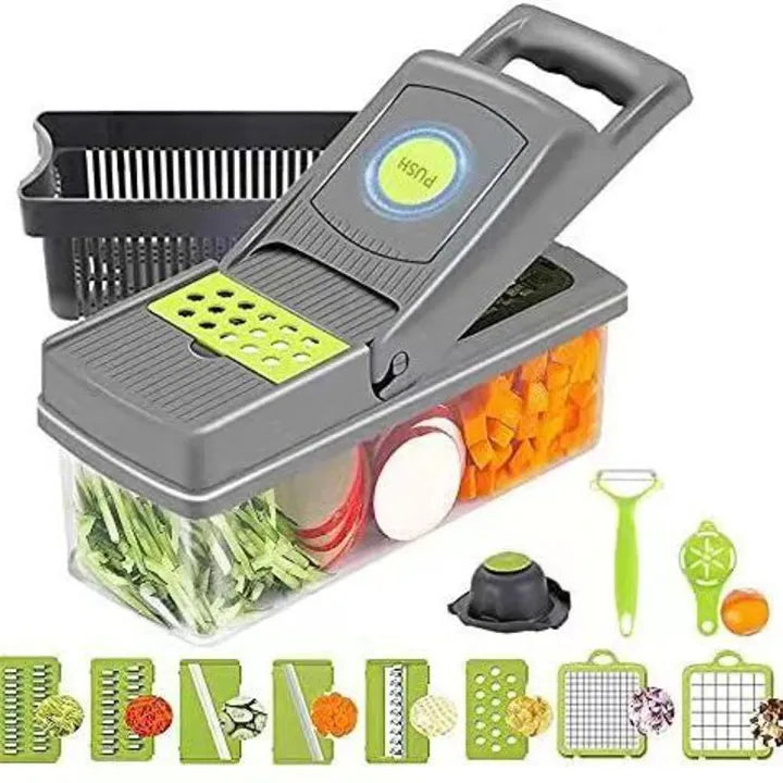 16-in-1 Multifunctional  Vegetable Chopper & Slicer with Colander Basket and Storage Container