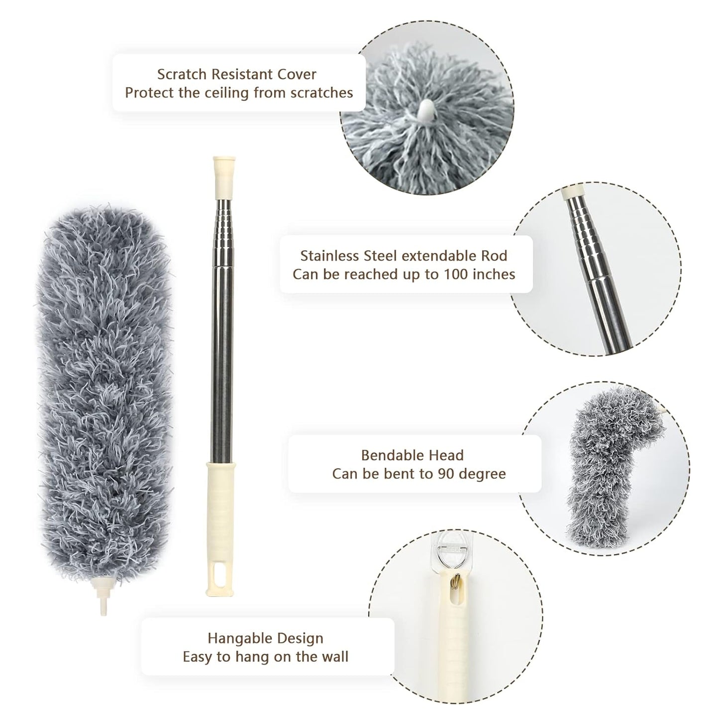 Extendable Microfiber Duster for Ceiling Fans – 360° Flexible Long Reach Dust Cleaner for Home & Office