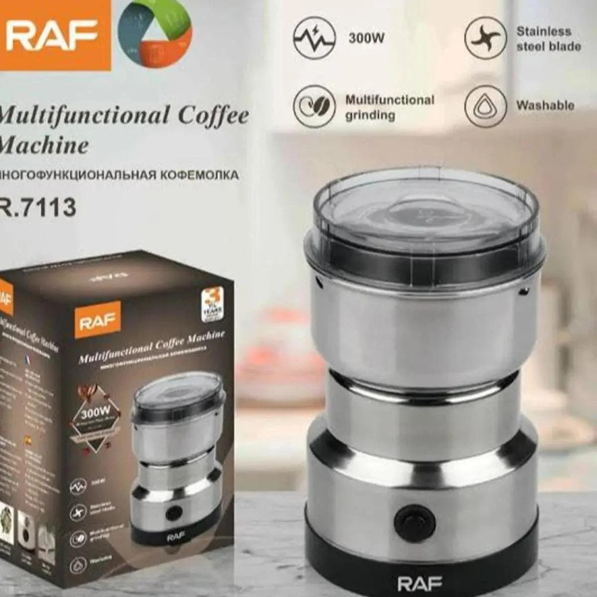 RAF R-7113 Electric Coffee & Spice Grinder – 300W Masala Grinder with Stainless Steel Blades