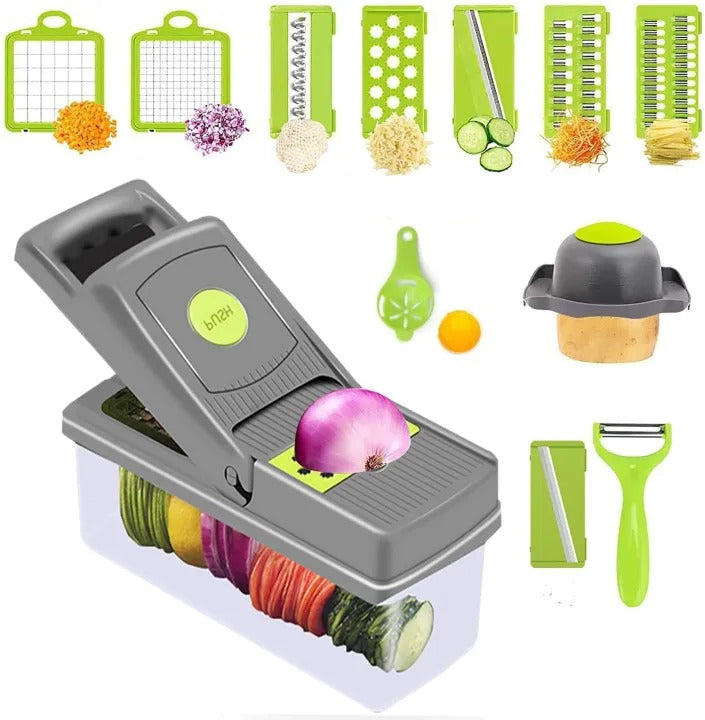 16-in-1 Multifunctional  Vegetable Chopper & Slicer with Colander Basket and Storage Container