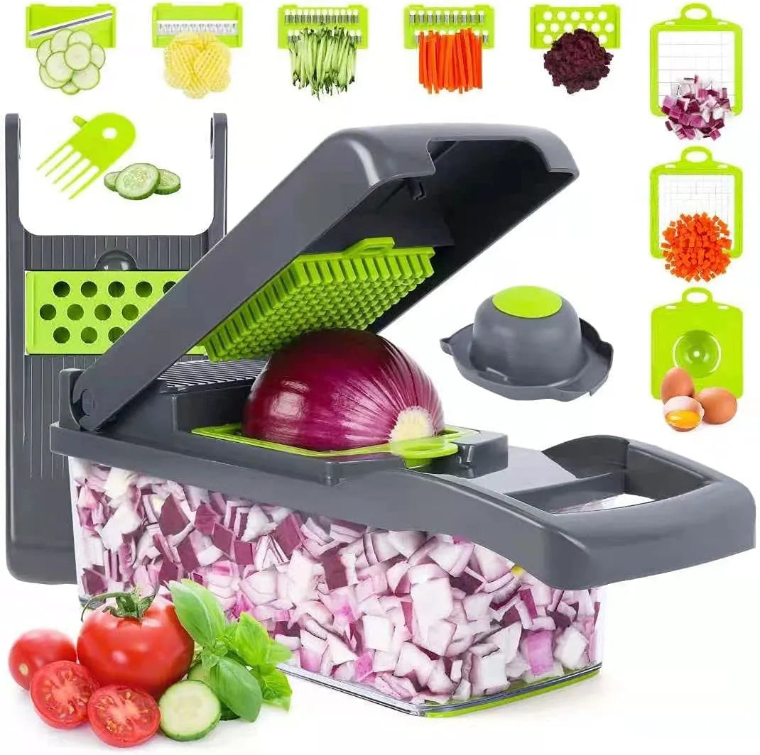 16-in-1 Multifunctional  Vegetable Chopper & Slicer with Colander Basket and Storage Container