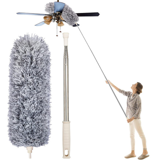 Extendable Microfiber Duster for Ceiling Fans – 360° Flexible Long Reach Dust Cleaner for Home & Office