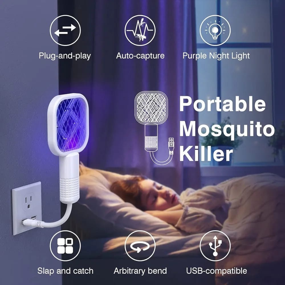 Mini USB Rechargeable Mosquito Racket with UV Light – Electric Mosquito Killer Swatter for Indoor & Outdoor Home, Office, Travel & Camping