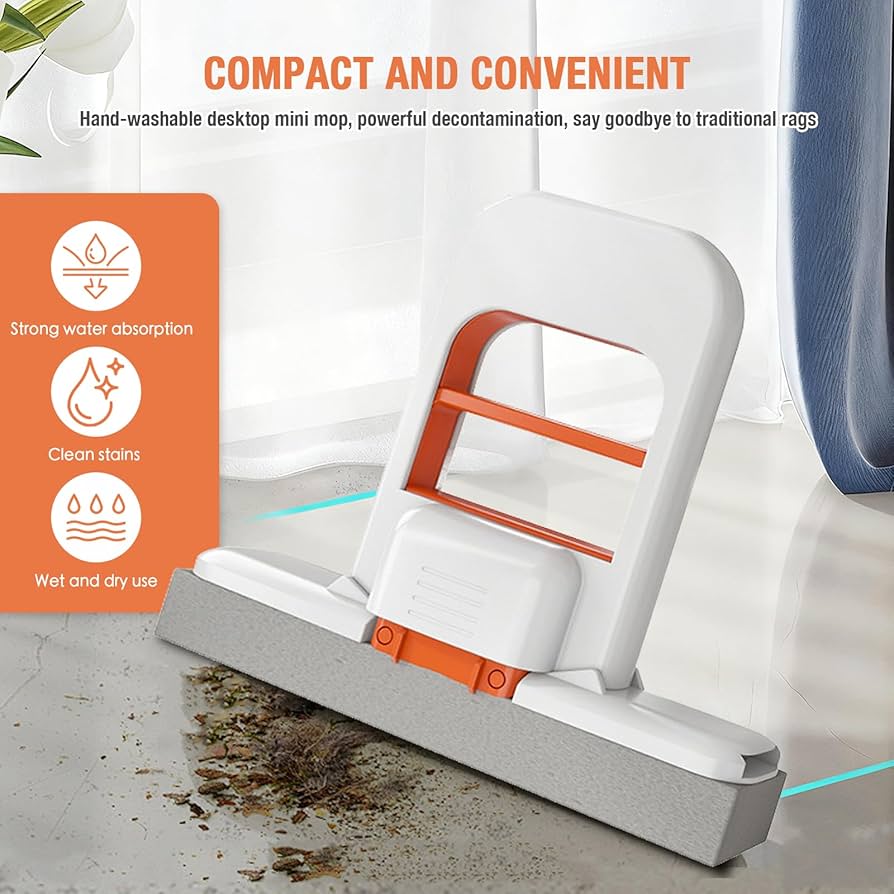 Foldable Mini Mop | Portable Desktop Wet & Dry Cleaning Mop | Self‑Squeezing