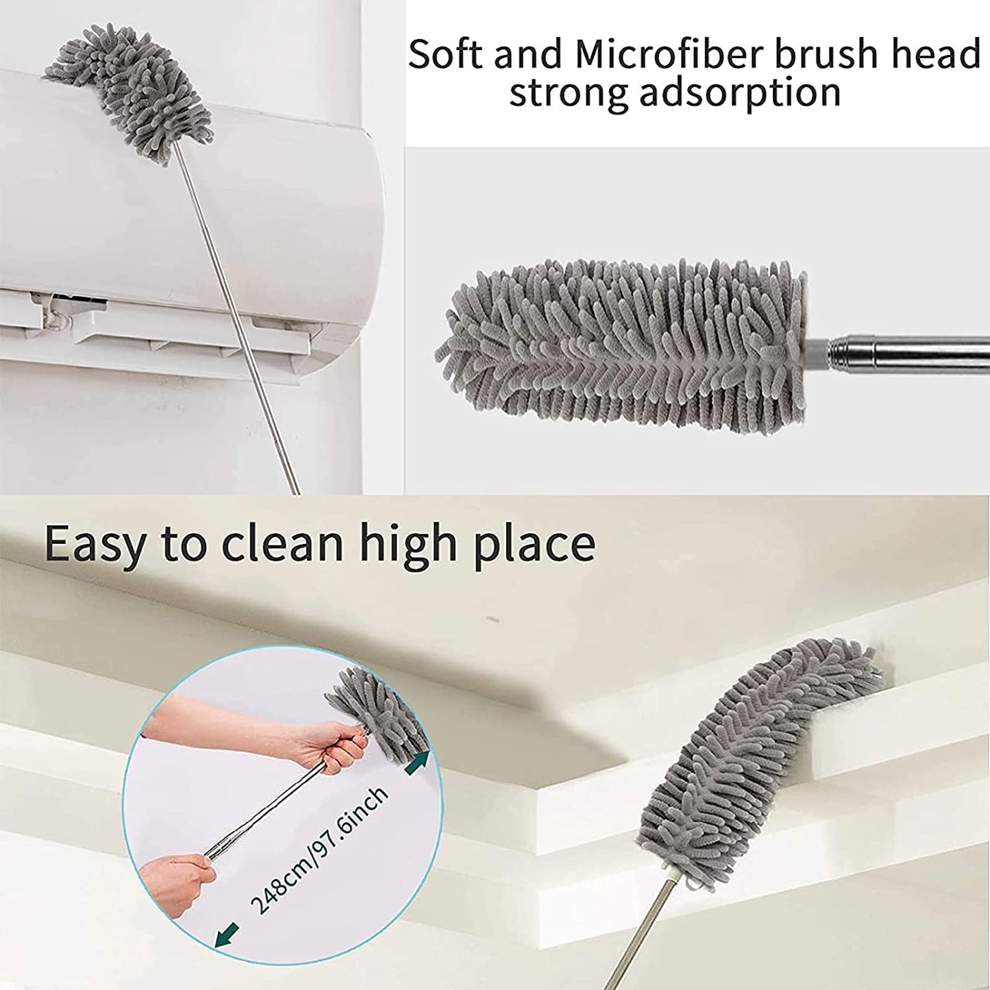 Extendable Microfiber Duster for Ceiling Fans – 360° Flexible Long Reach Dust Cleaner for Home & Office