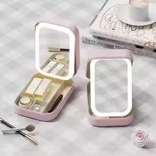 Portable Folding Makeup Mirror – 3-Color LED Beauty & Jewellery Organizer